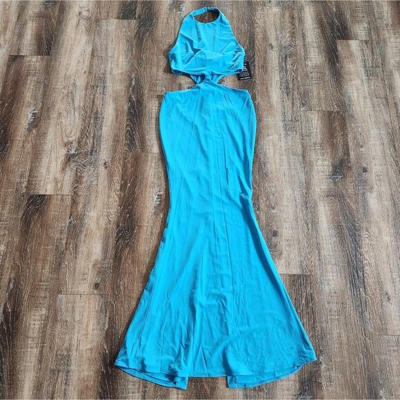Retrofete Raven Dress in Peacock Blue Size Large Halter Open Back NWT - Picture 3 of 14